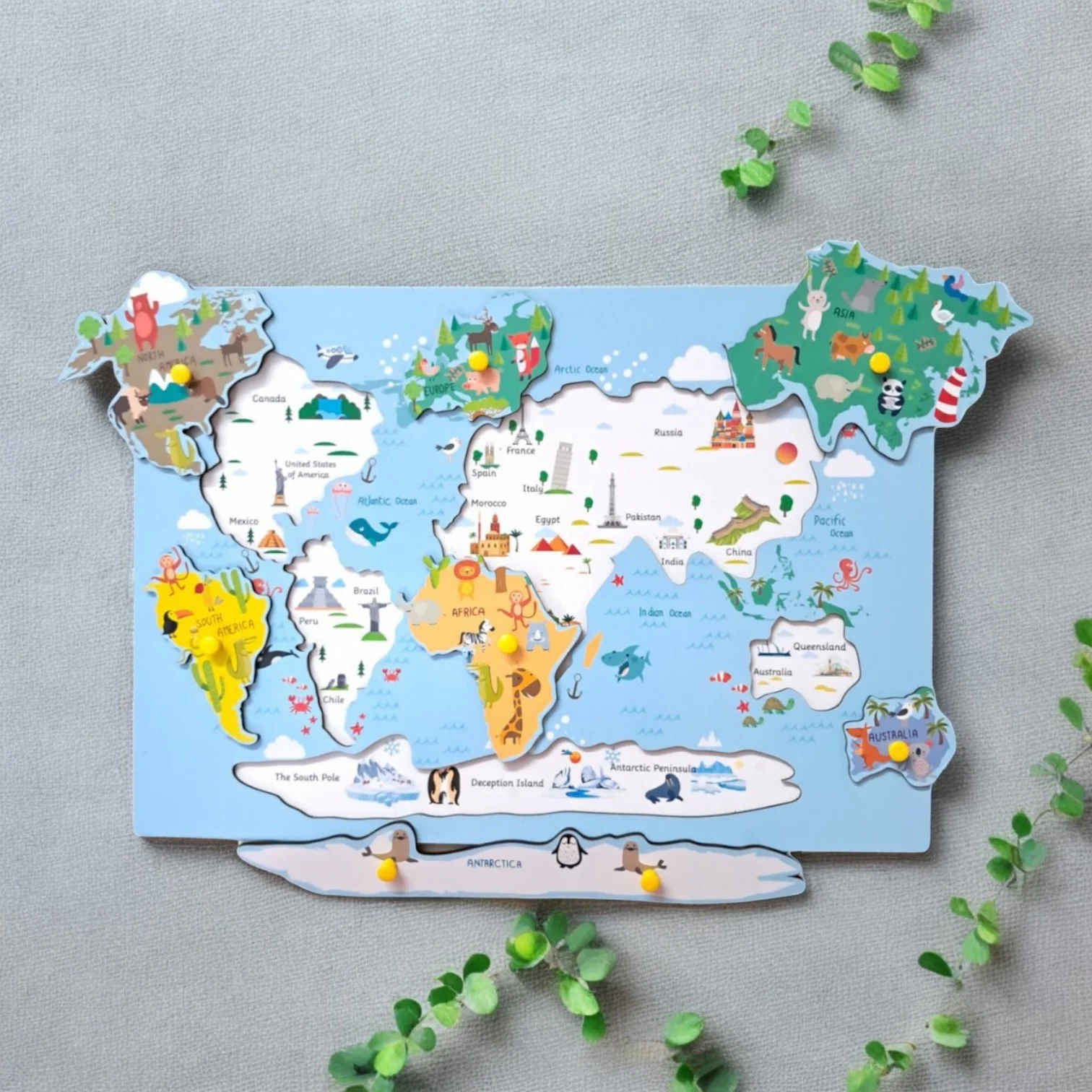 World Map Continents Peg Puzzle - Image 2